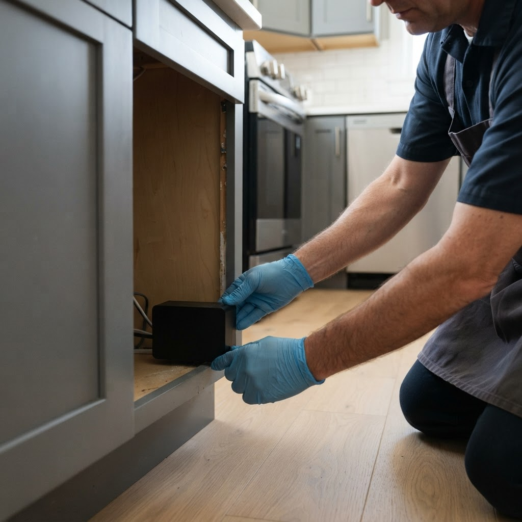 Pose d'un poste de contrôle discret derrière des meubles de cuisine